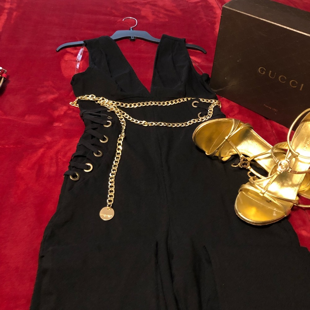 Black, fitted, skinny leg jumpsuit